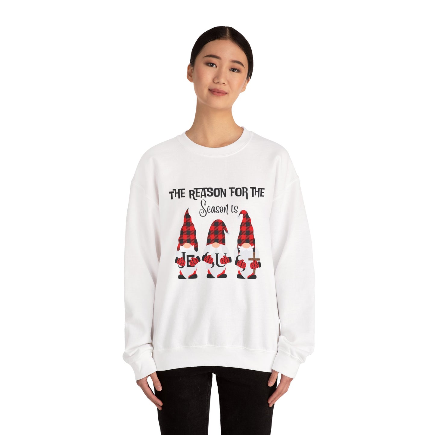 Christmas Gnome Sweatshirt – “The Reason for the Season” Buffalo Plaid Crewneck
