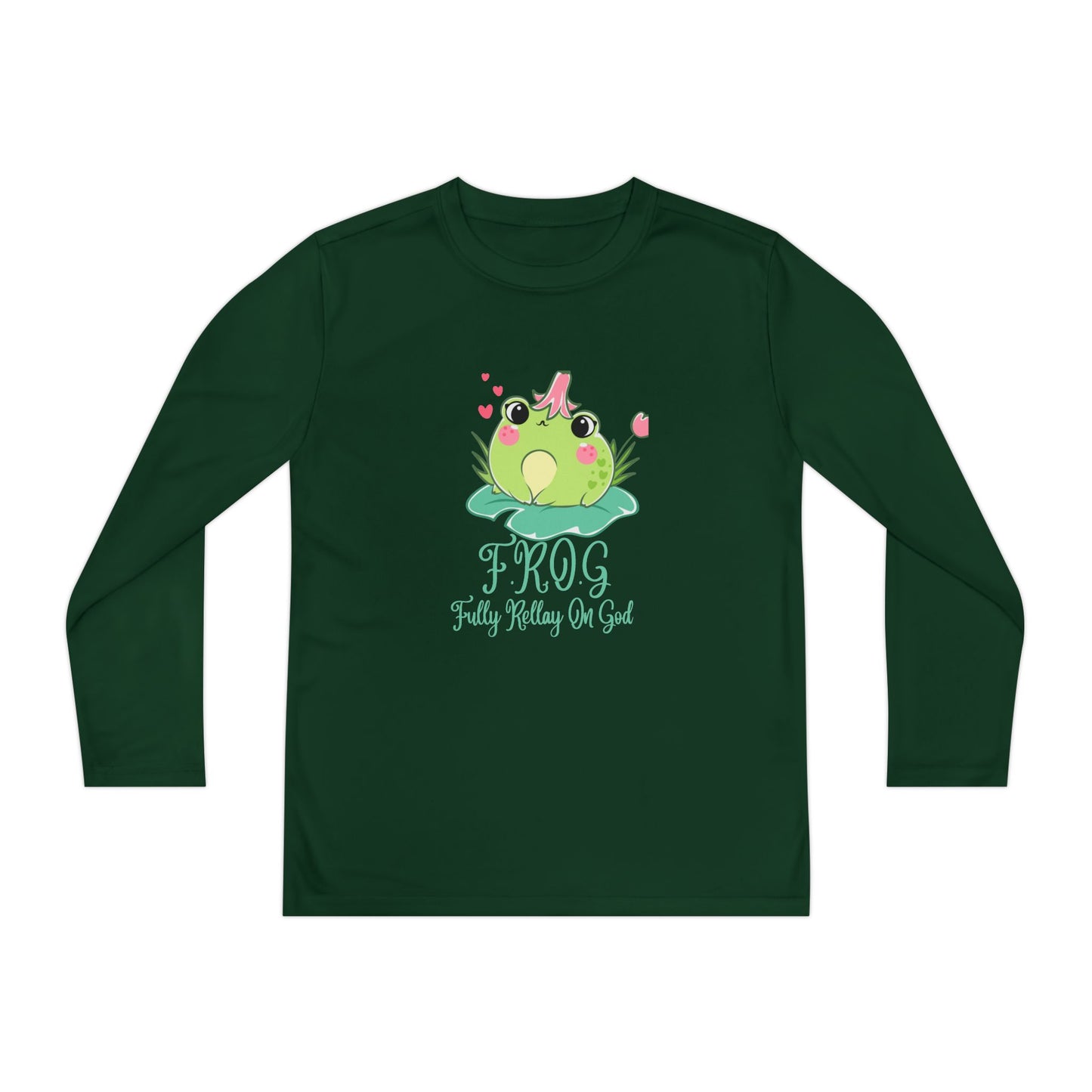Frog fully rely on God cute christian t shirt Love Youth Long Sleeve Tee - Fun and Playful Design for Kids
