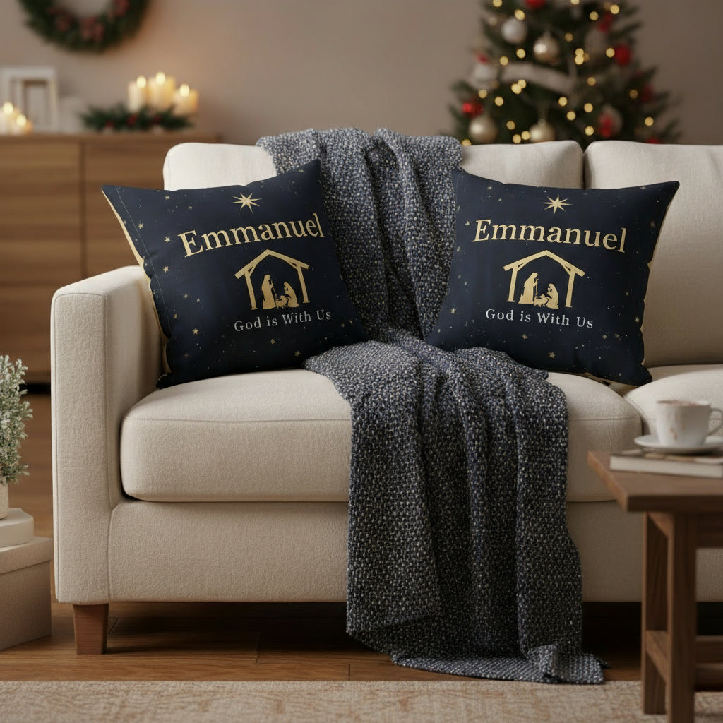Emmanuel Christmas Pillow - God is With Us Decorative Cushion