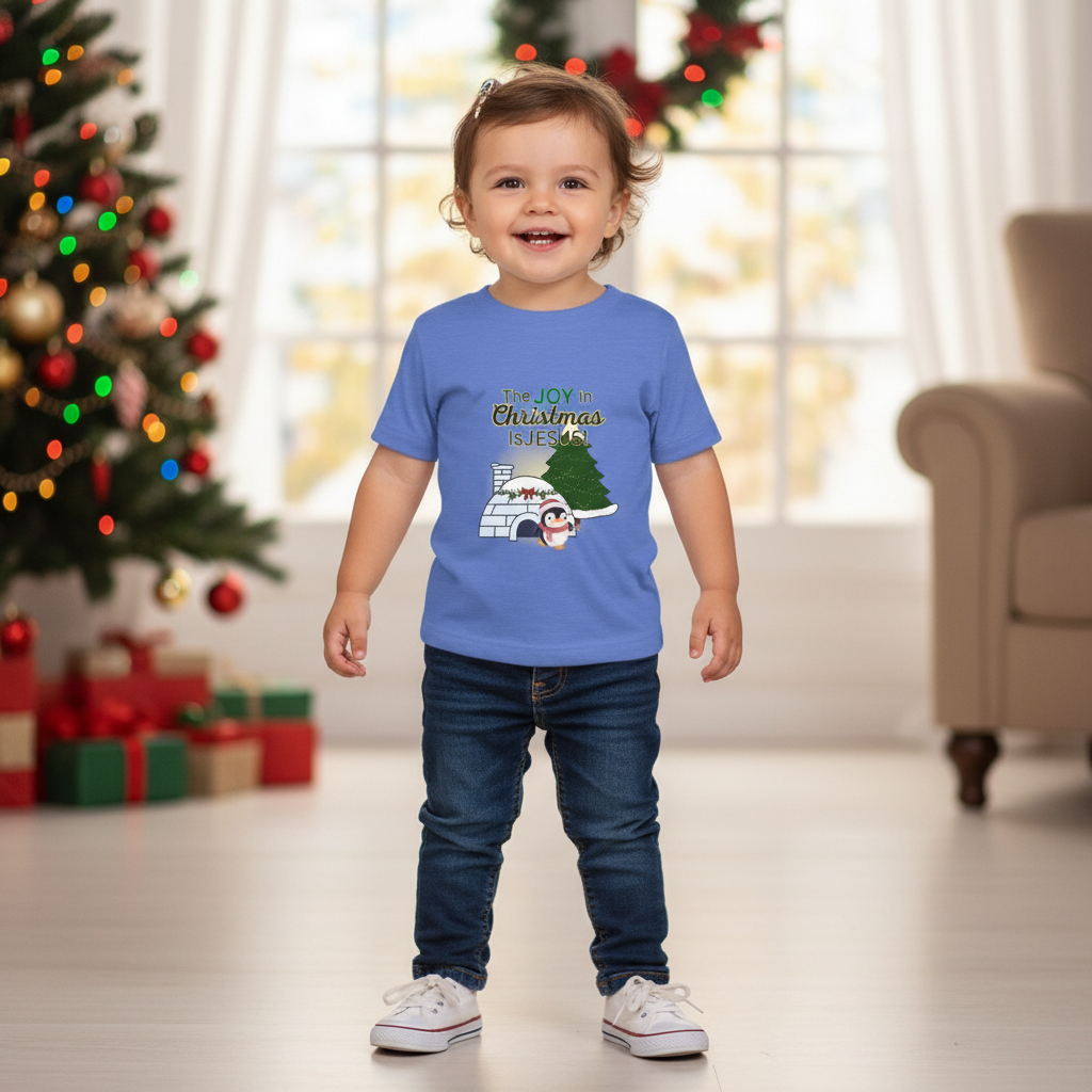 Toddler Tee — "The Joy in Christmas Is Jesus" Penguin & Igloo Holiday Shirt