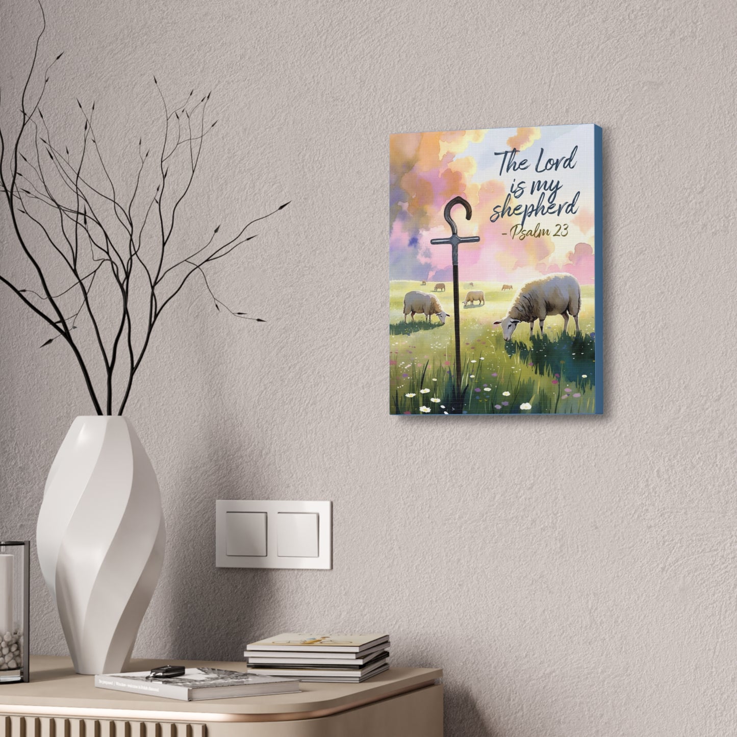 Psalm 23 Canvas Wall Art – “The Lord is My Shepherd” Stretched Canvas