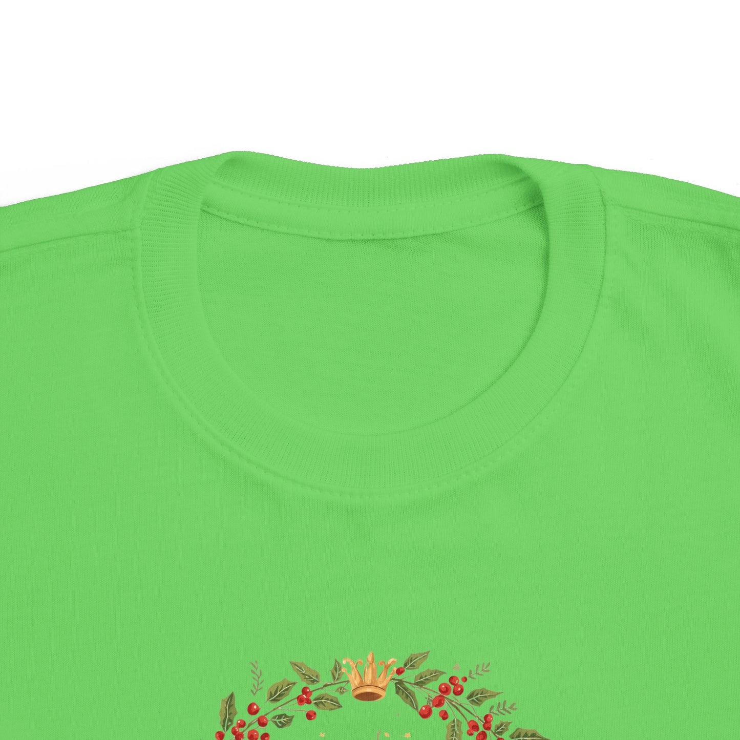 Toddler Tee — 'Born Is the King. Manger Animals. Holiday Wreath Christmas Shirt