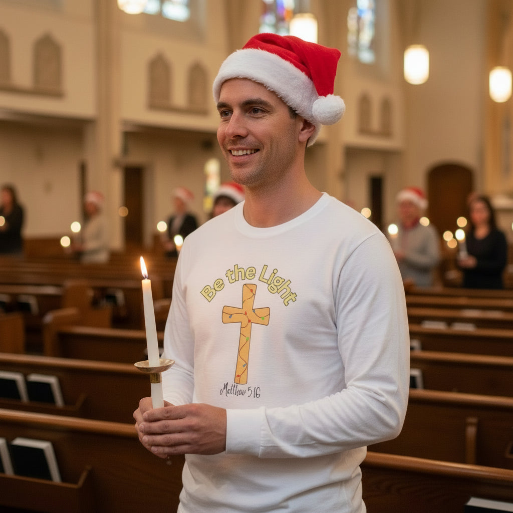 Be the light Matthew 5:16 Christmas t shirt. Gift ideas