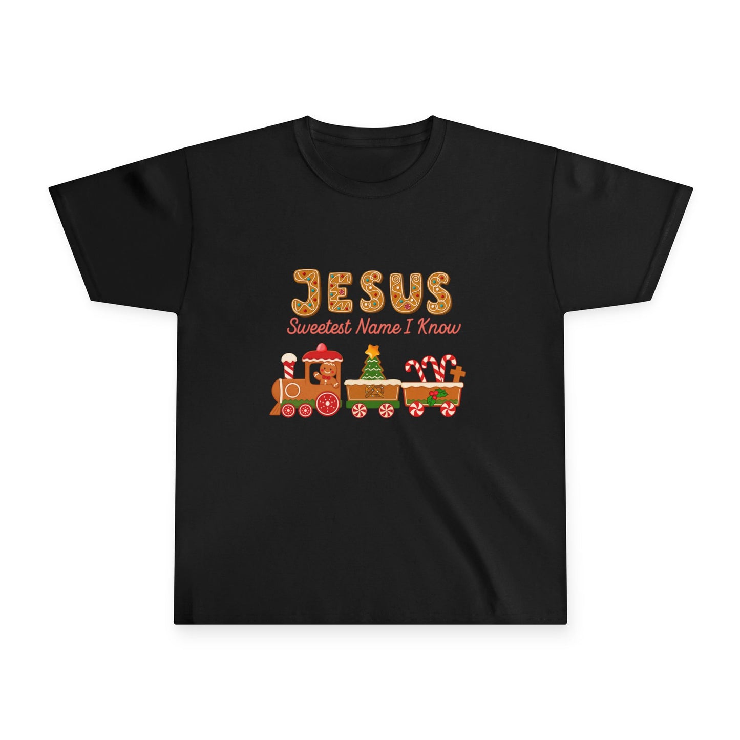 Youth Tee — "Jesus Sweetest Name I Know" Christmas Gingerbread Kids Shirt