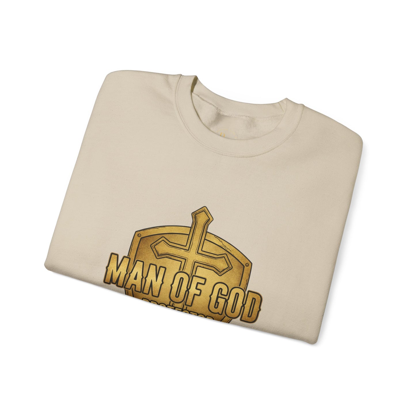 Man of God Protector Crewneck Sweatshirt — Christian Shield & Sword Heavy Blend