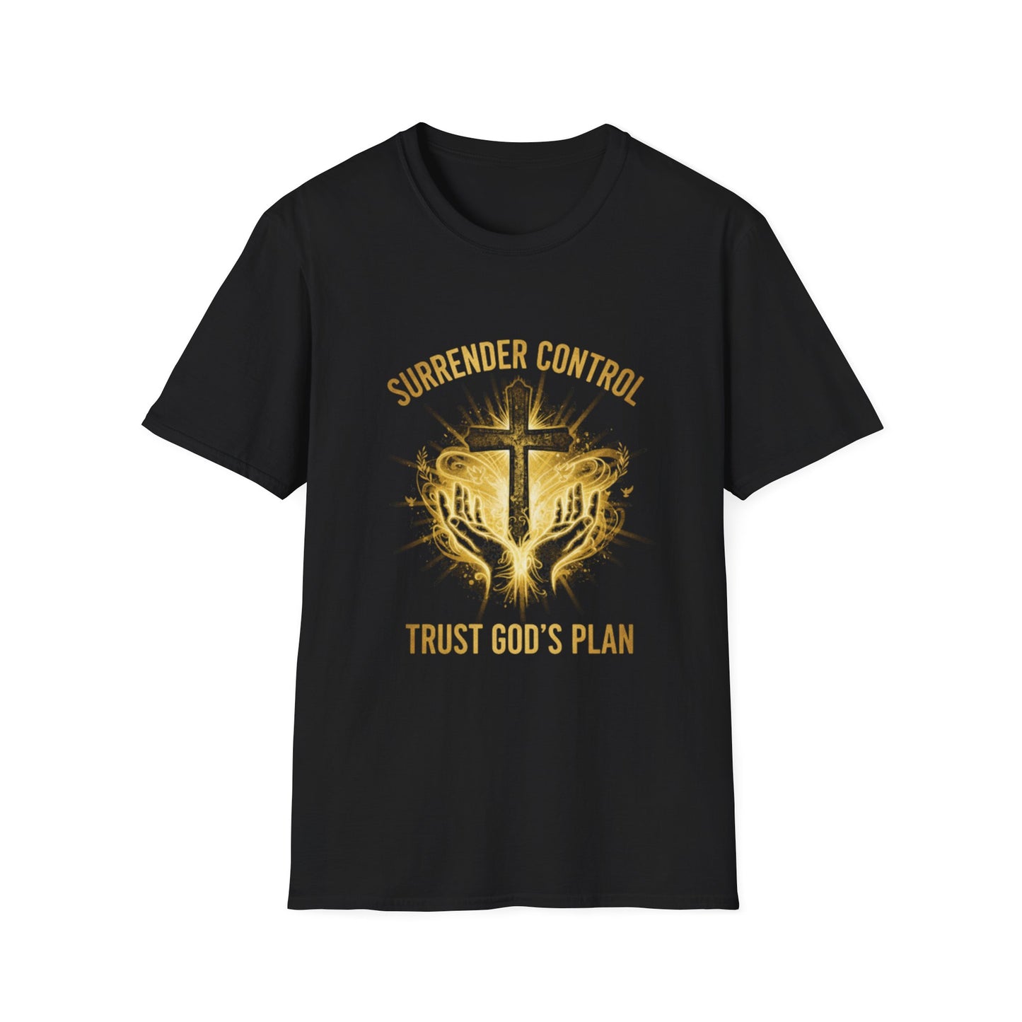 Christian T-Shirt - "Surrender Control, Trust God's Plan" Cross Graphic Tee