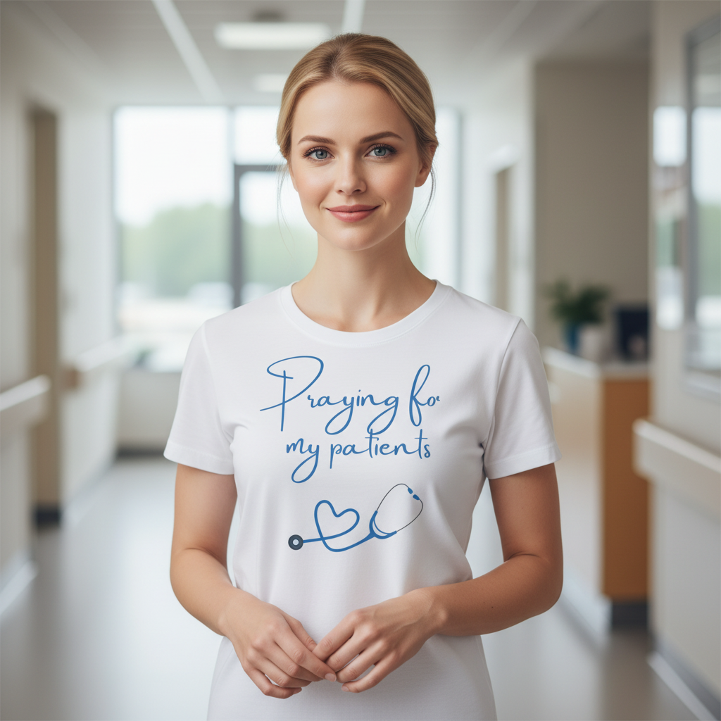 Praying for My Patients T-Shirt — Nurse & Healthcare Worker Religious Support Tee