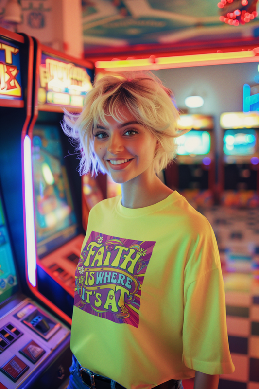 Faith Is Where It’s At – Retro Christian T-Shirt with Psychedelic Flair
