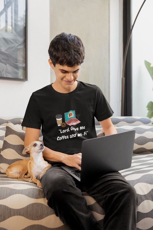 Funny Christian T-Shirt – “Lord, Give Me Coffee and Wi-Fi” | Faith & Comfort Tee