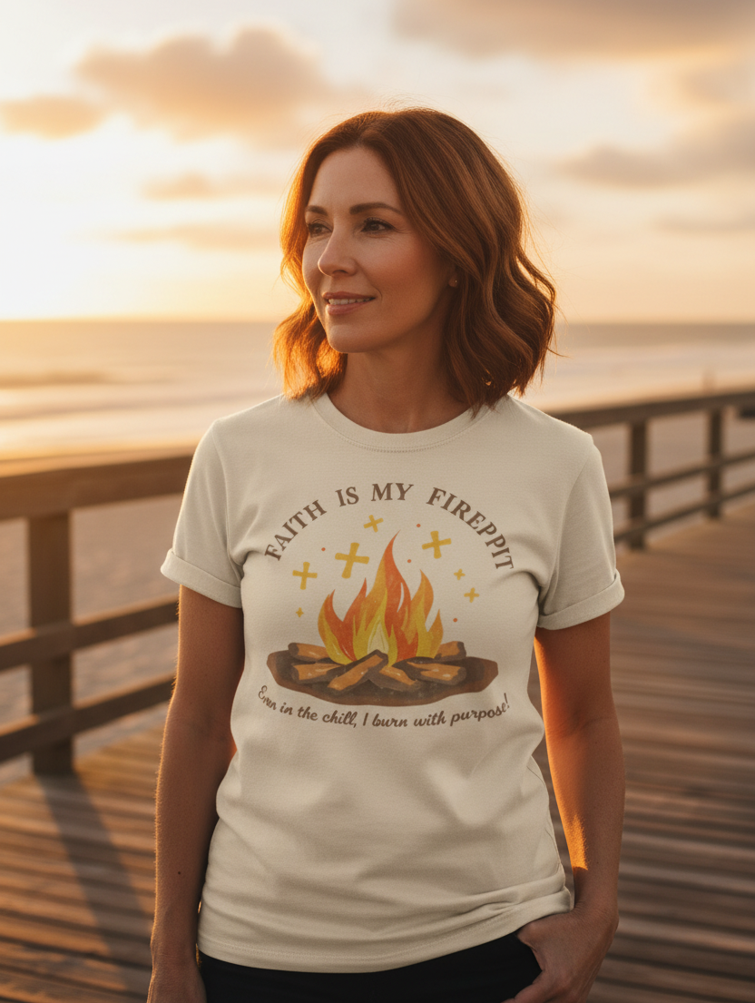Faith Is My Firepit Tee, Unisex Short Sleeve Shirt, Inspirational Tee, Cozy Campfire Top, Faith-Based Gift, Summer Celebration Apparel