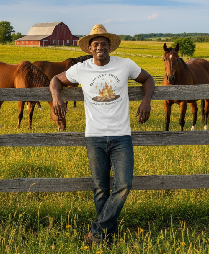 Faith Is My Firepit Tee, Unisex Short Sleeve Shirt, Inspirational Tee, Cozy Campfire Top, Faith-Based Gift, Summer Celebration Apparel