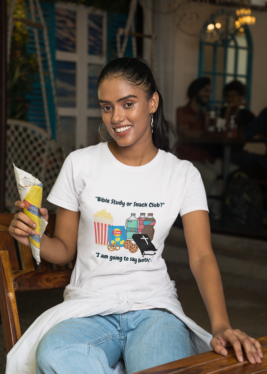 Bible Study Snack Club Tee, Funny T-Shirt, Unisex Short Sleeve, Gift for Christians, Church Humor, Casual Wear