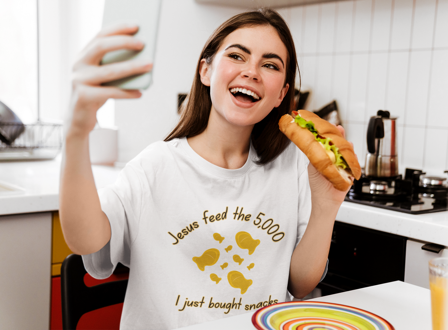 Funny Jesus T-Shirt, Unisex Jersey Tee, Christian Humor Shirt, Religious Gift, Snack Lover Tee