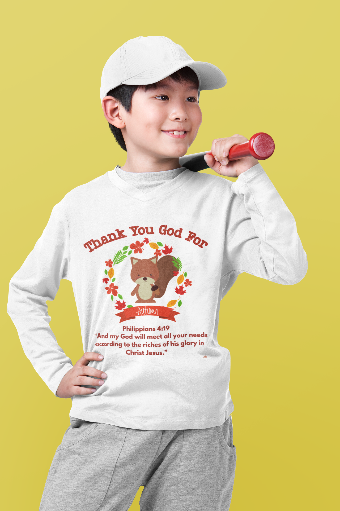 Kids Tee - Christian Autumn Squirrel Shirt God Will Provide Her Needs Thankful for the Flow