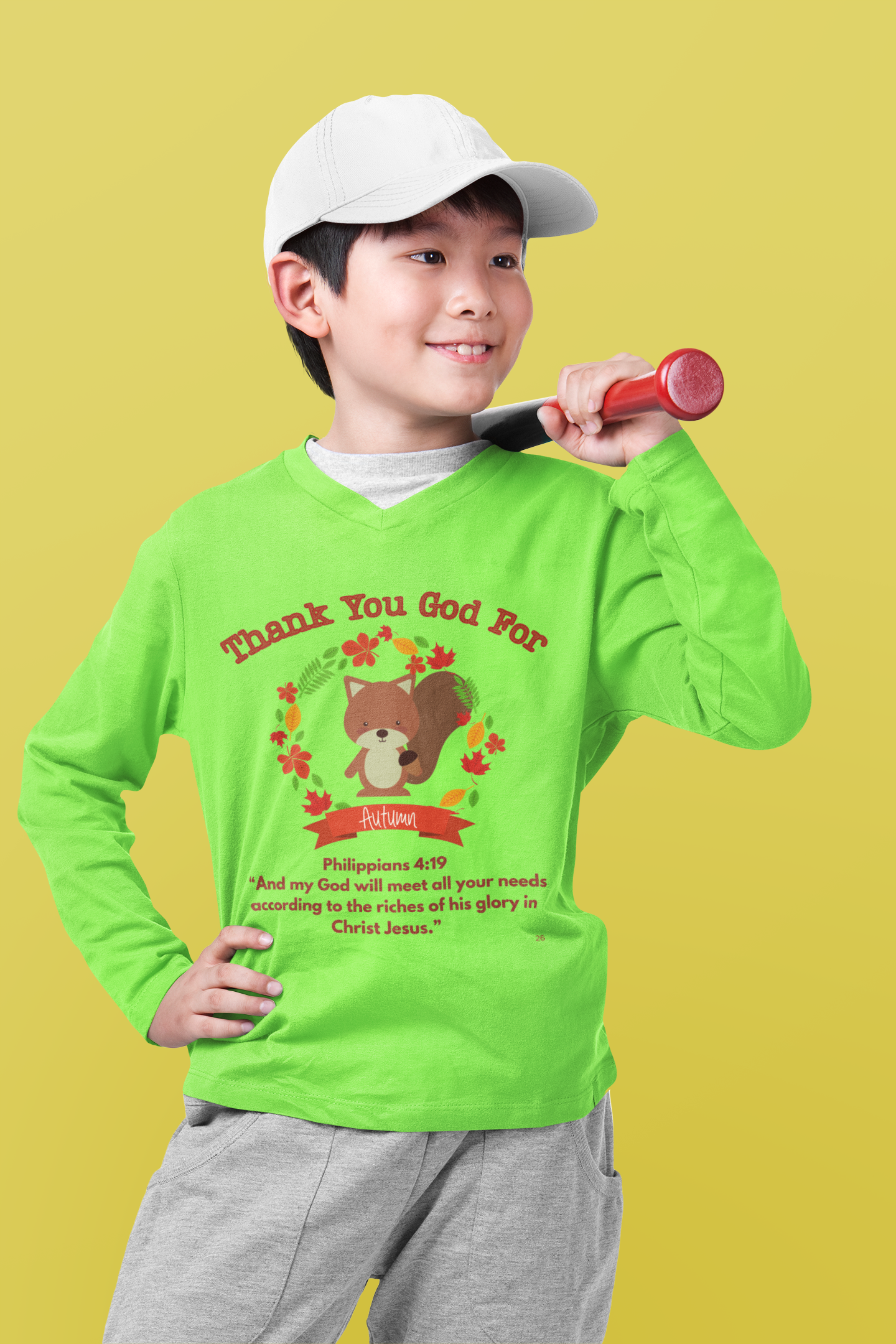 Kids Tee - Christian Autumn Squirrel Shirt God Will Provide Her Needs Thankful for the Flow