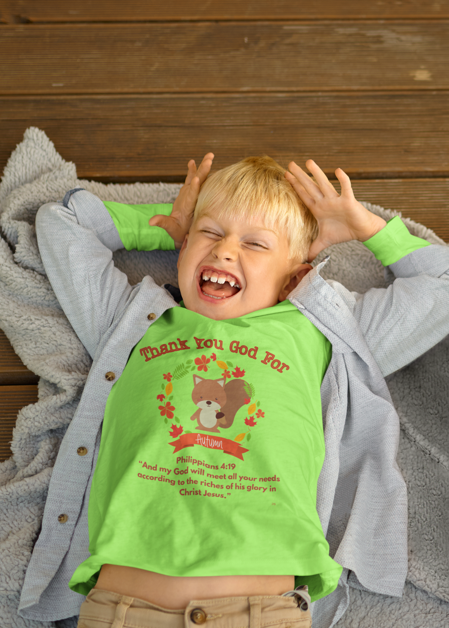Kids Tee - Christian Autumn Squirrel Shirt God Will Provide Her Needs Thankful for the Flow