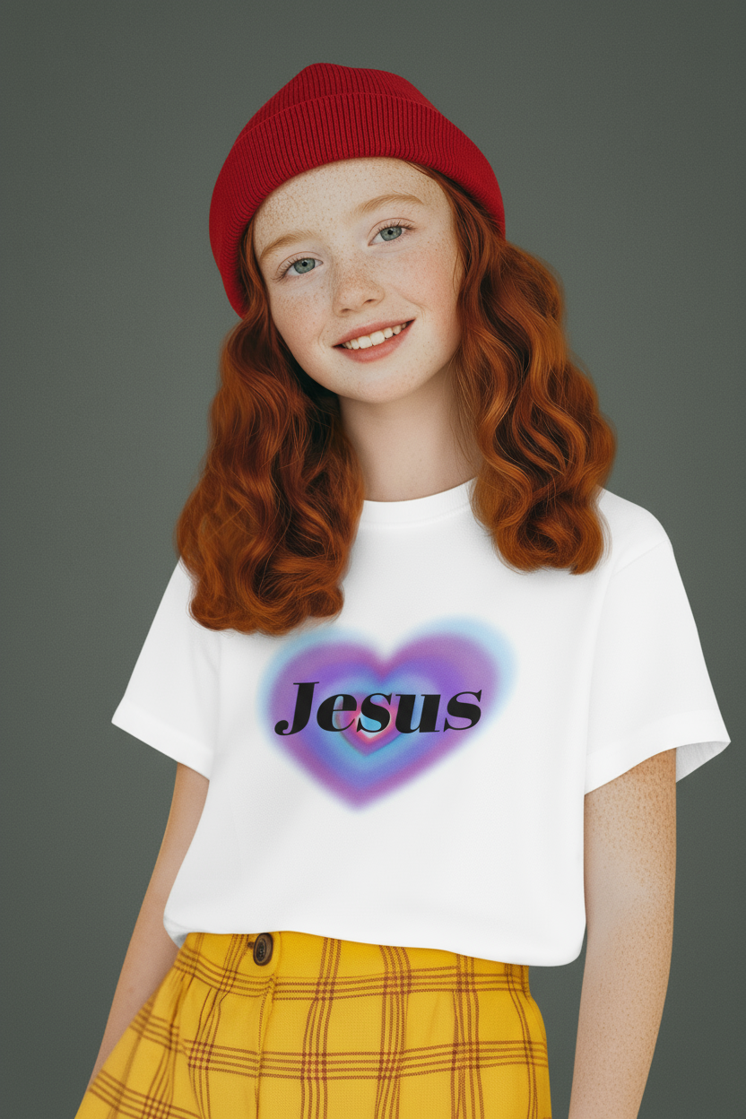 Jesus Heart Kids Tee - Cute Gift for Christian Kids, Birthday, Easter, Church Events, Faith-Based Apparel