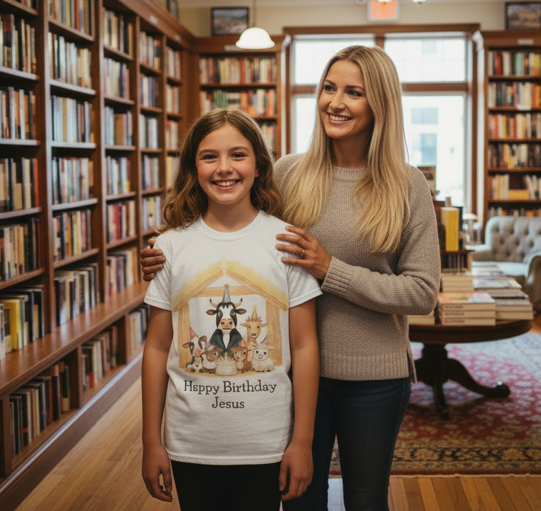 Christmas Nativity Unisex Tee - Happy Birthday Jesus Stable Animals