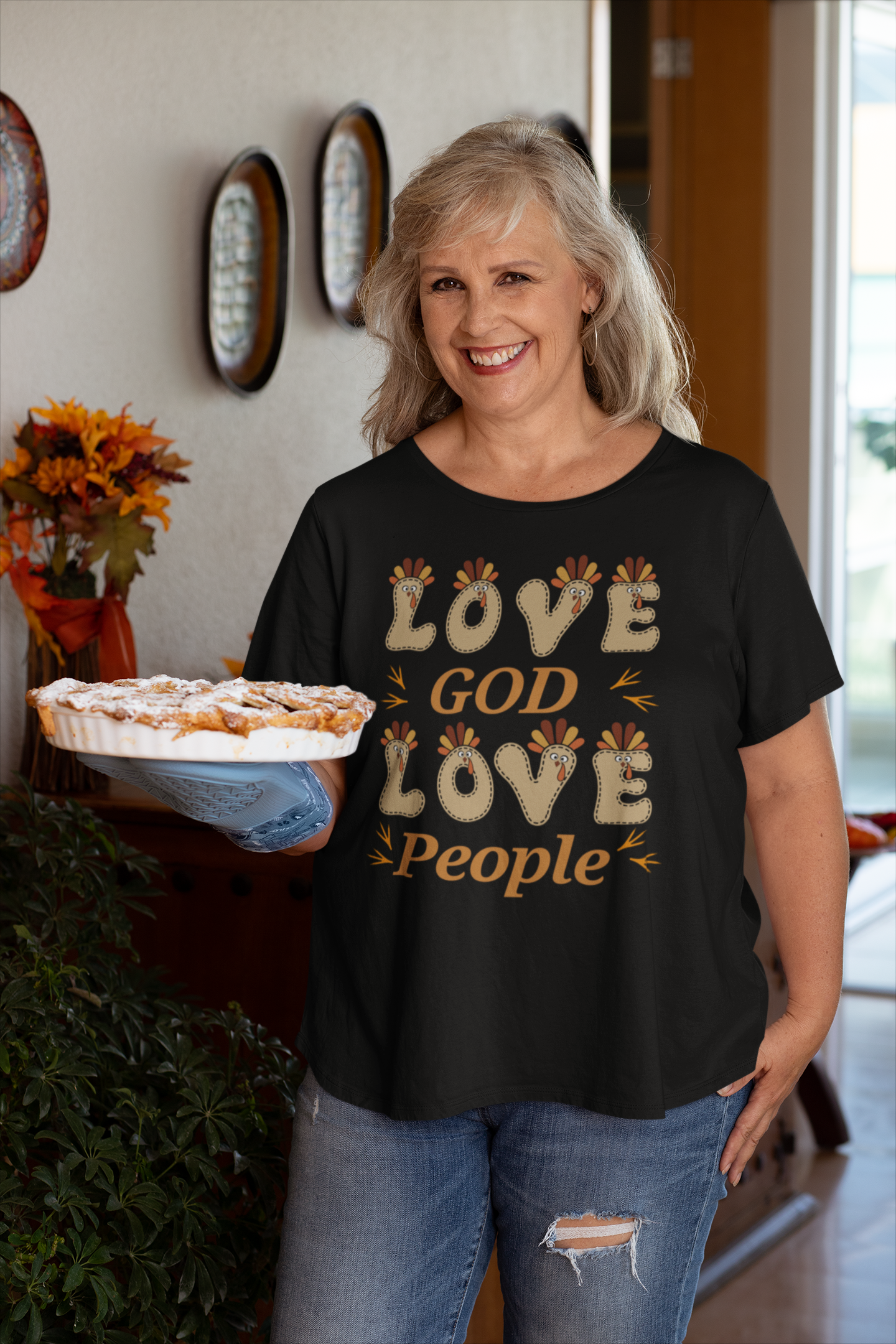 Thanksgiving Love God, Love People Fun Turkey T shirtTee - Unisex Jersey Short Sleeve T-Shirt