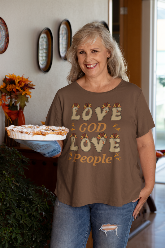 Thanksgiving Love God, Love People Fun Turkey T shirtTee - Unisex Jersey Short Sleeve T-Shirt