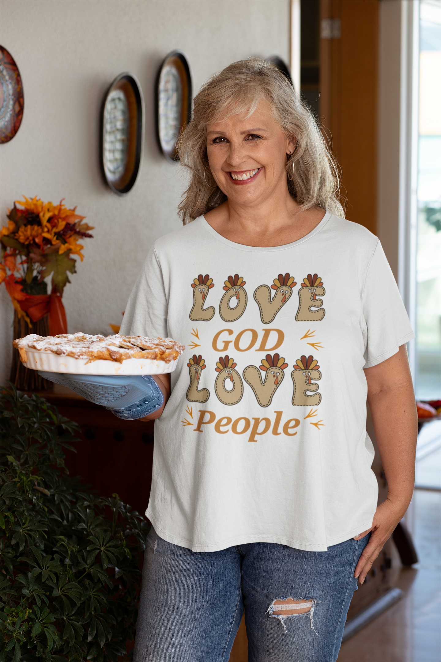 Thanksgiving Love God, Love People Fun Turkey T shirtTee - Unisex Jersey Short Sleeve T-Shirt
