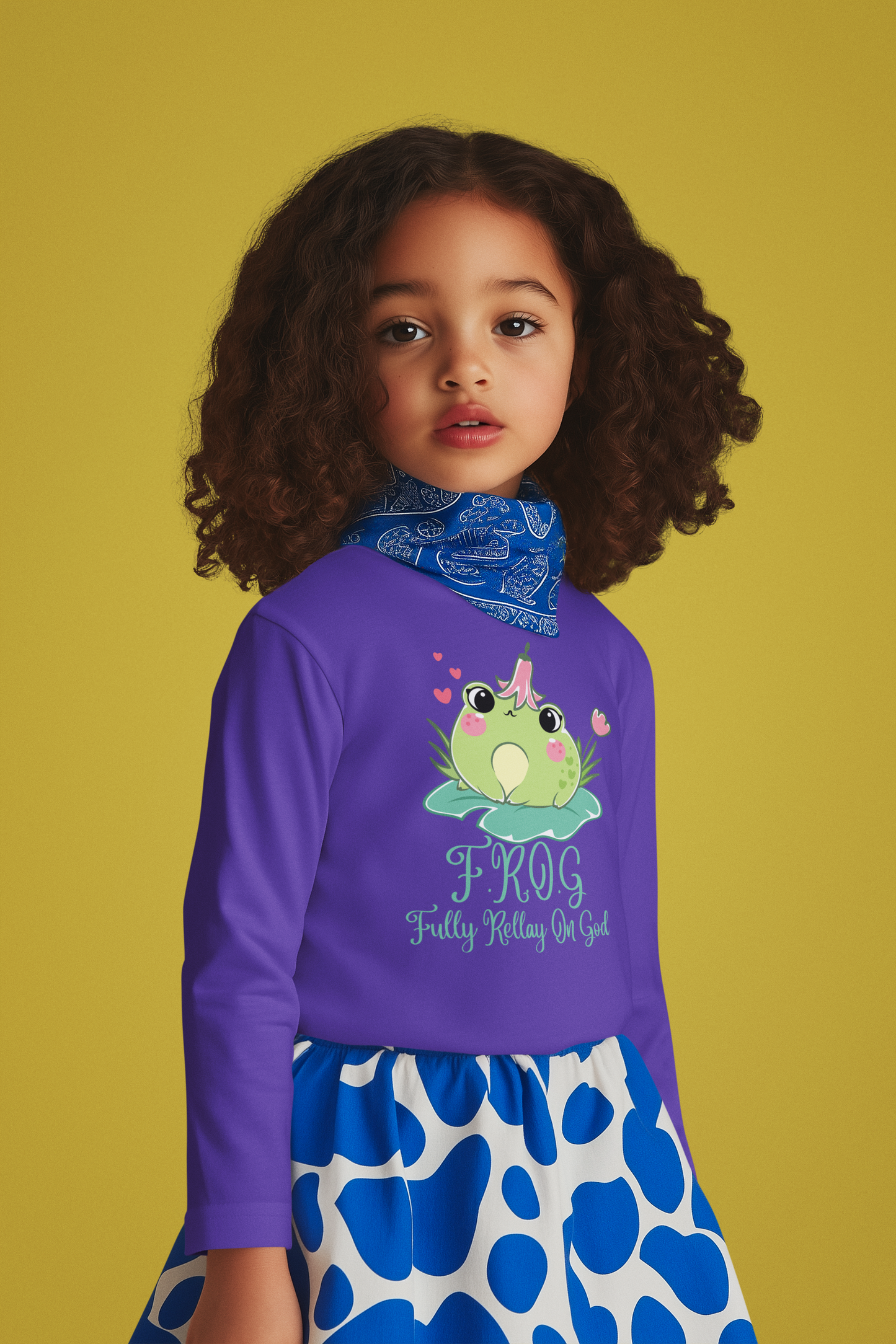 Frog fully rely on God cute christian t shirt Love Youth Long Sleeve Tee - Fun and Playful Design for Kids