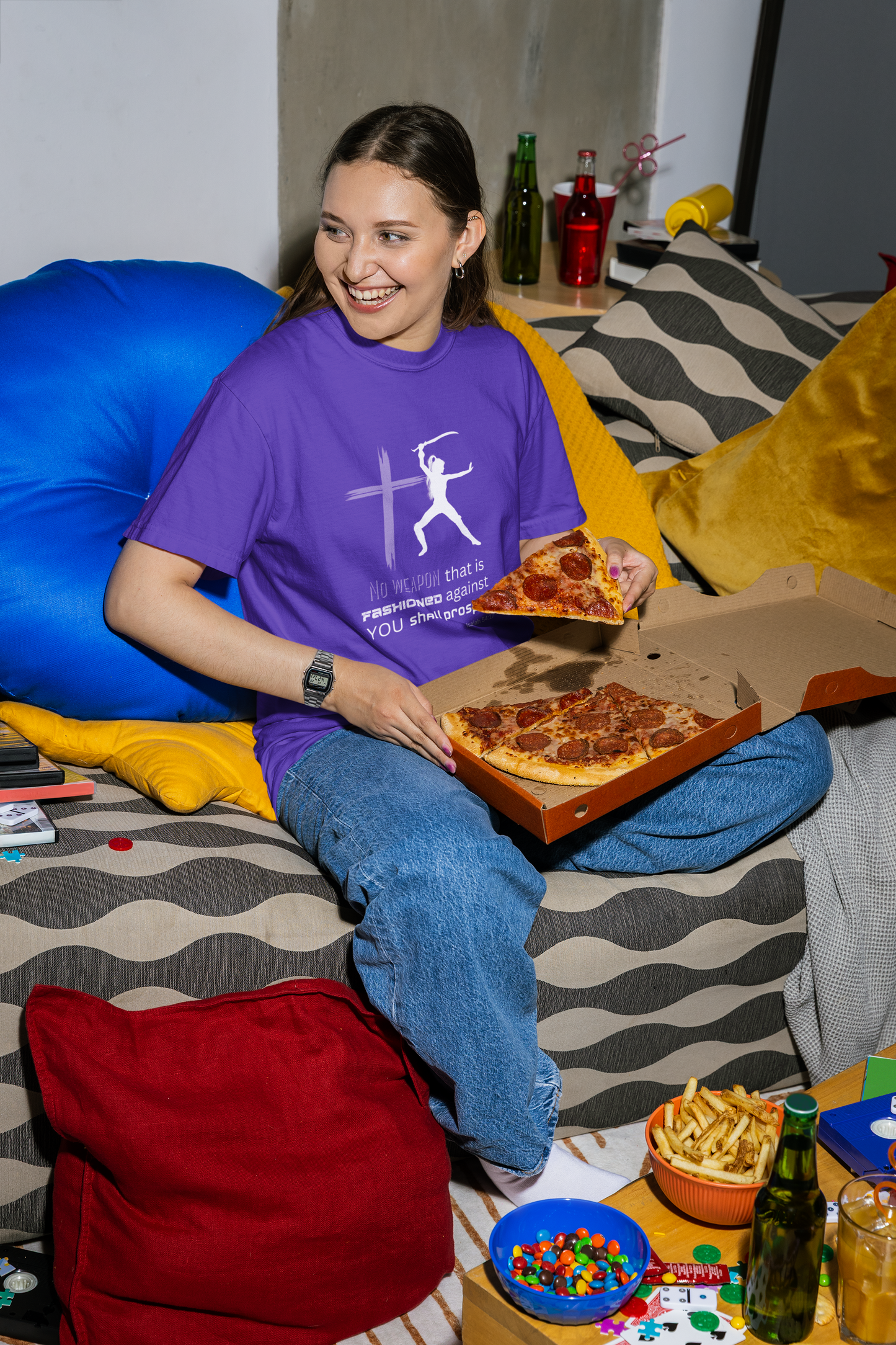 Spiritual warfare t shirt.  No weapon fashioned against me shall prosper. In Jesus Name - Perfect for Everyday Wear