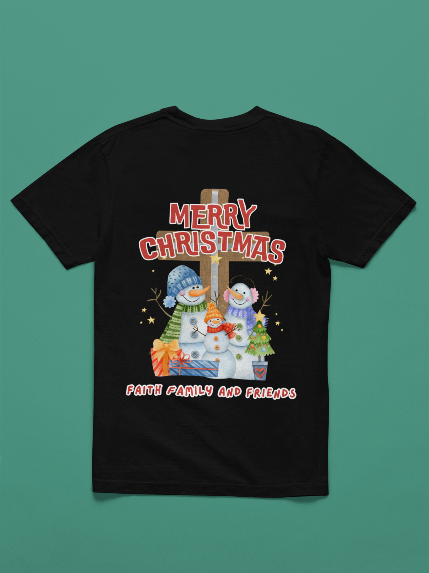 Festive Christmas Snowman Faith Family  Tee - Merry Christmas Design