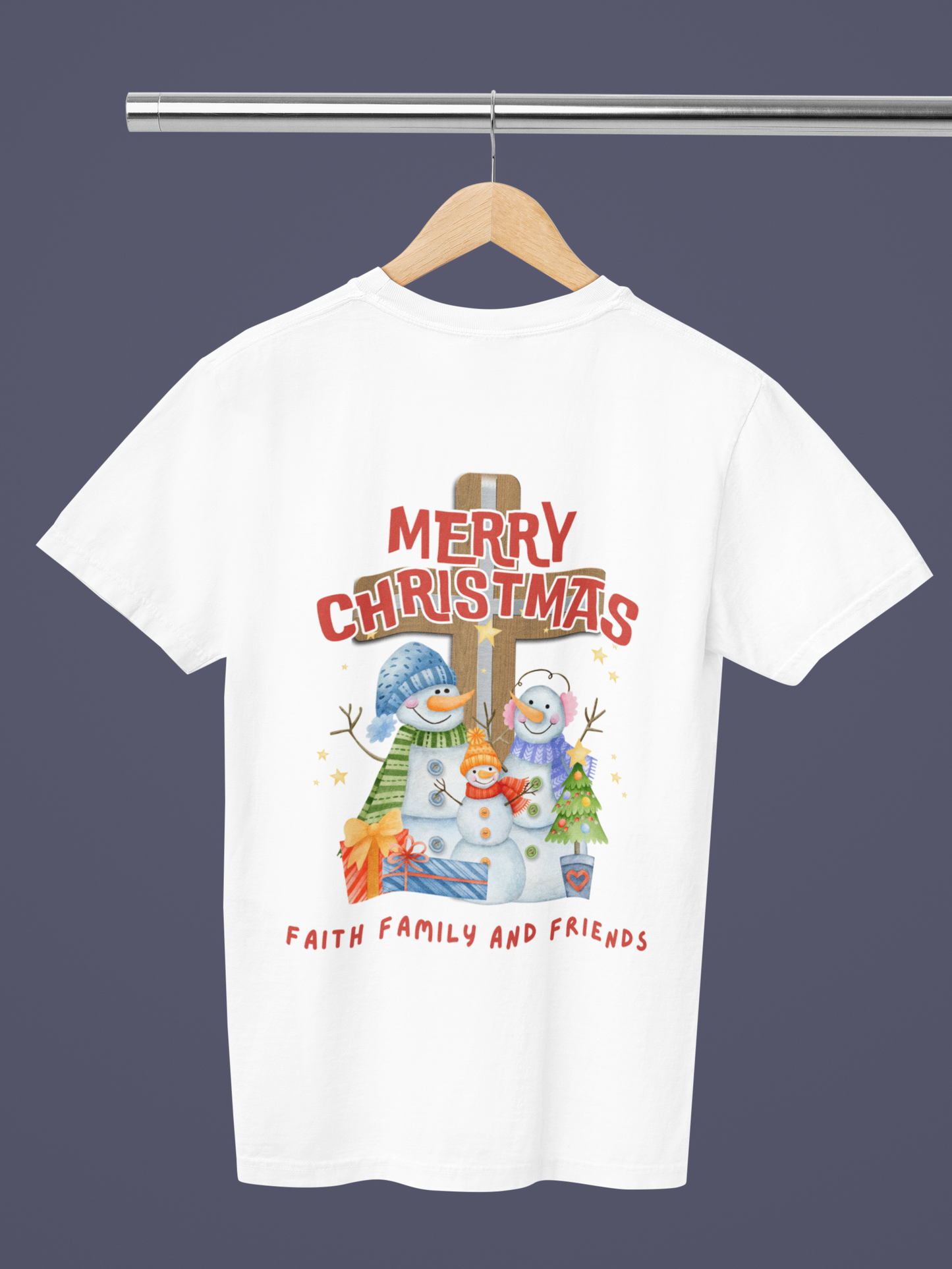 Festive Christmas Snowman Faith Family  Tee - Merry Christmas Design