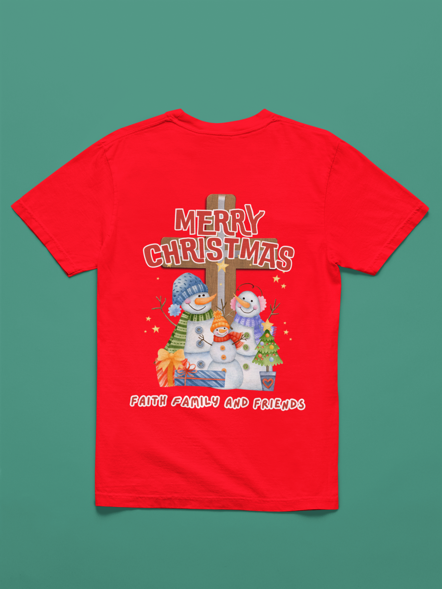 Festive Christmas Snowman Faith Family  Tee - Merry Christmas Design