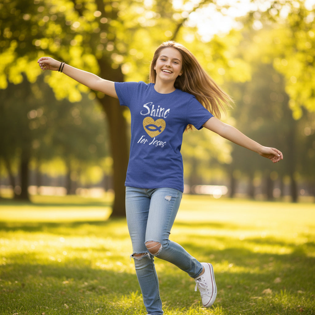 Shine for Jesus T-Shirt — Christian Faith Heart & Ichthys Tee