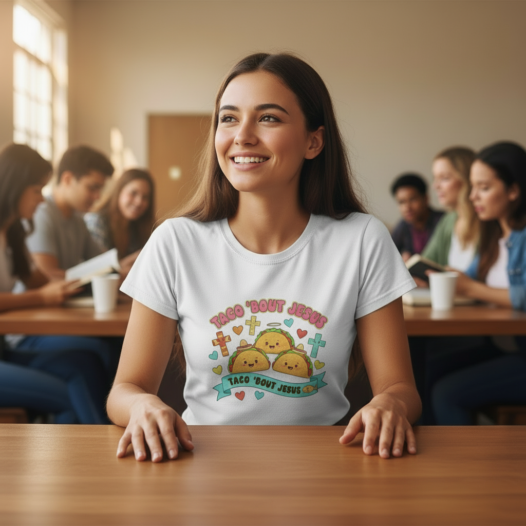 Kids Tee — Cute 'Taco 'Bout Jesus' Christian Taco Graphic Shirt