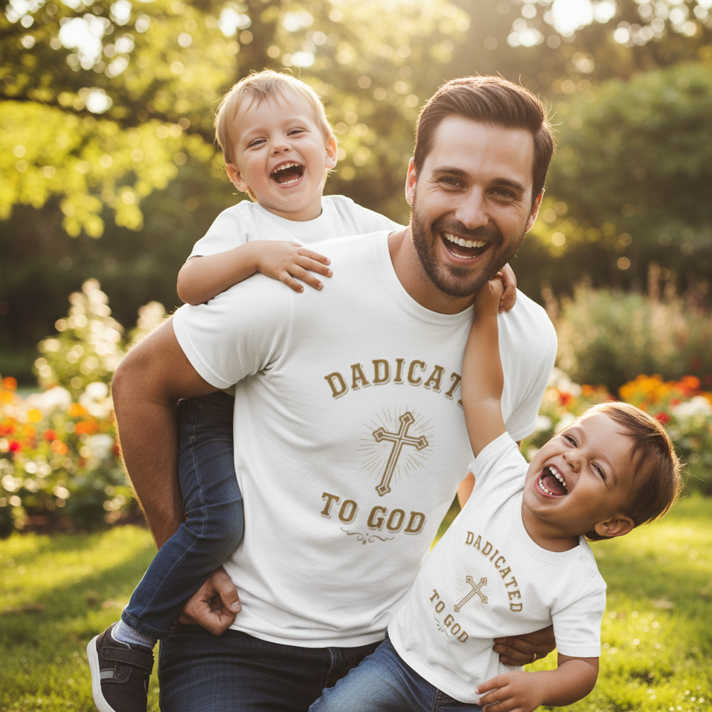 Christian T-Shirt — "Dadicated to God" Cross Faith Tee