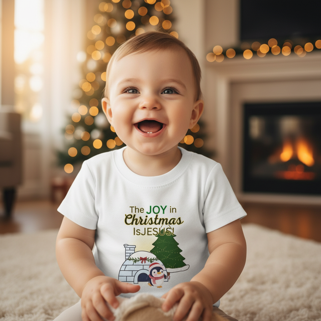 Toddler Tee — "The Joy in Christmas Is Jesus" Penguin & Igloo Holiday Shirt