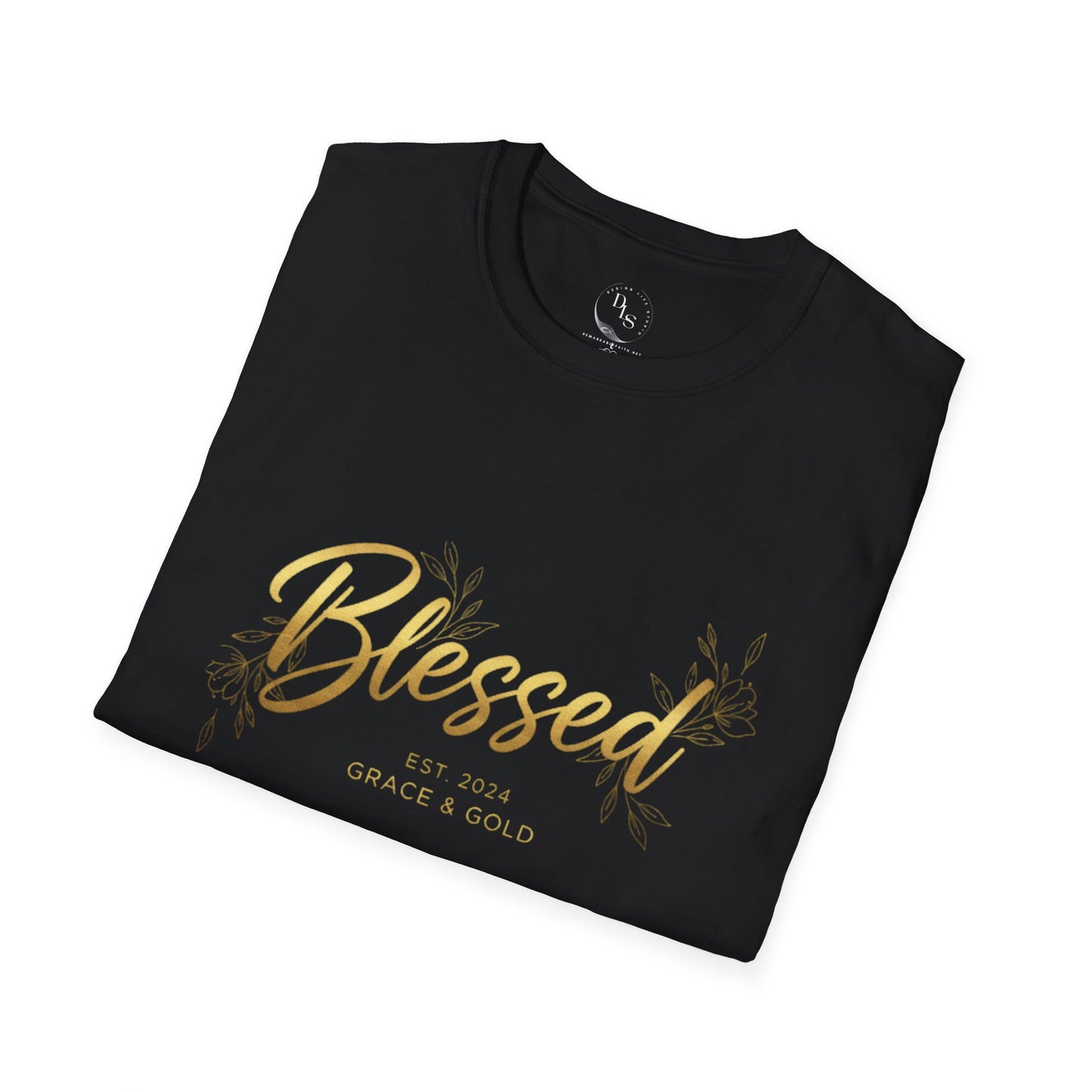 Blessed Gold Script T-Shirt — Inspirational Faith Tee