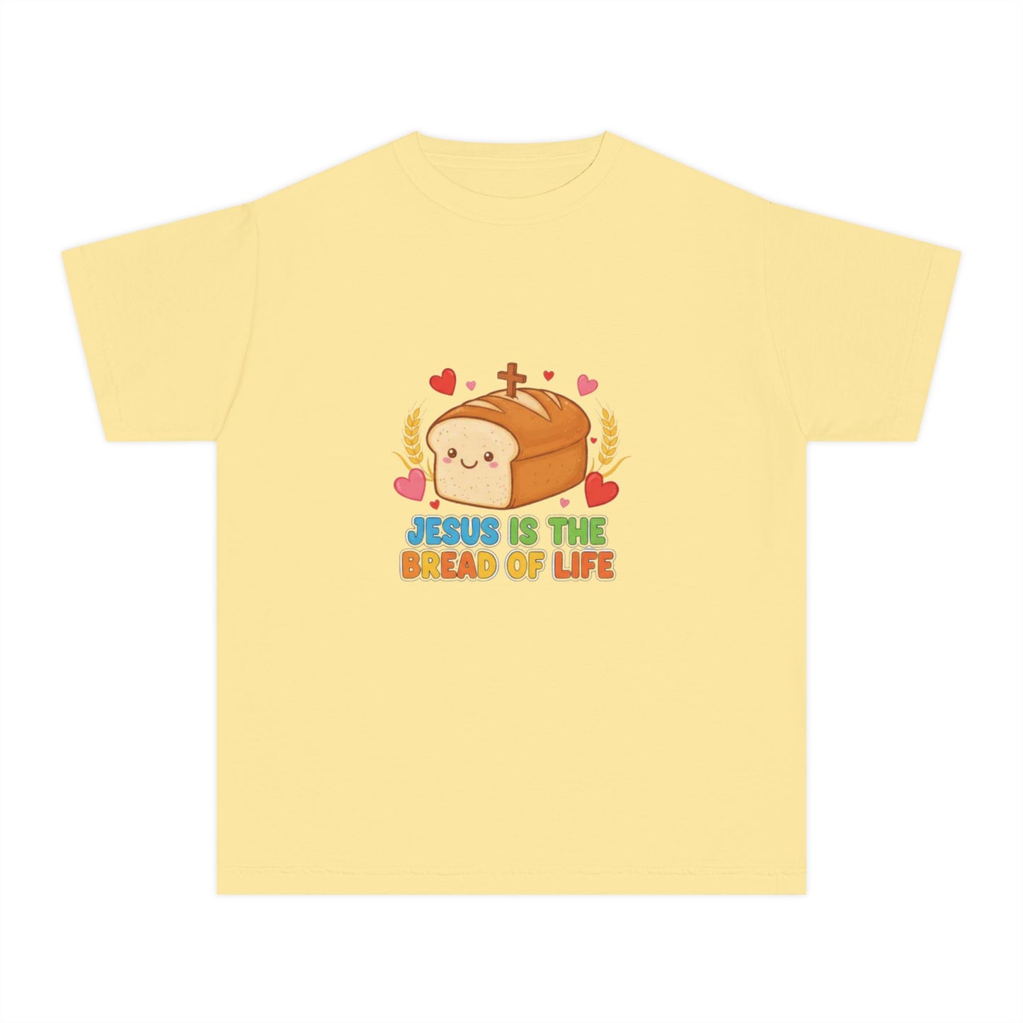 Youth Tee — “Jesus Is The Bread of Life” Cute Christian Bread Graphic