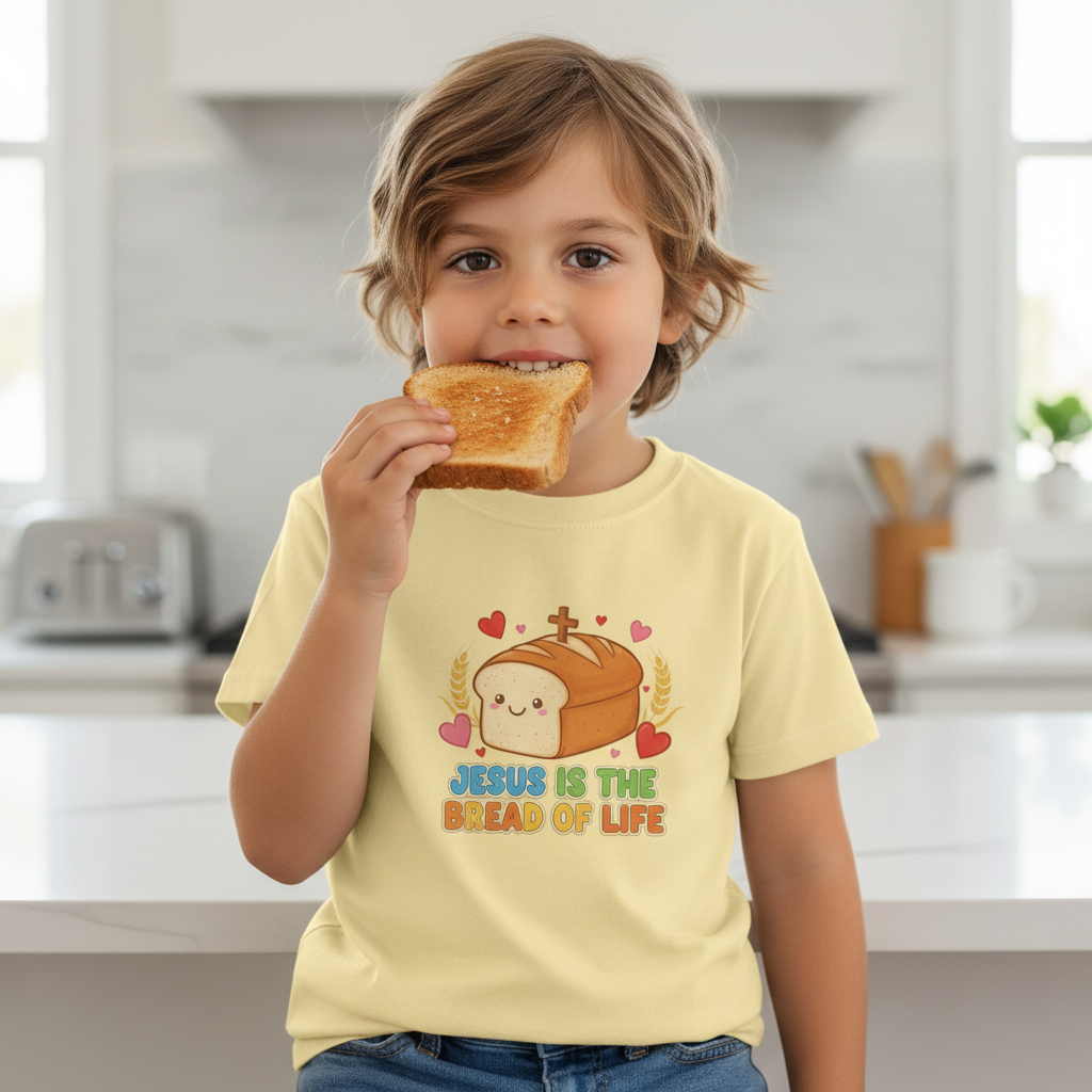 Youth Tee — “Jesus Is The Bread of Life” Cute Christian Bread Graphic