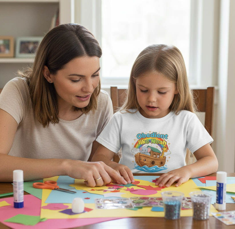 Kids Tee — "Obedient Like Noah" Cute Noah's Ark Bible Shirt