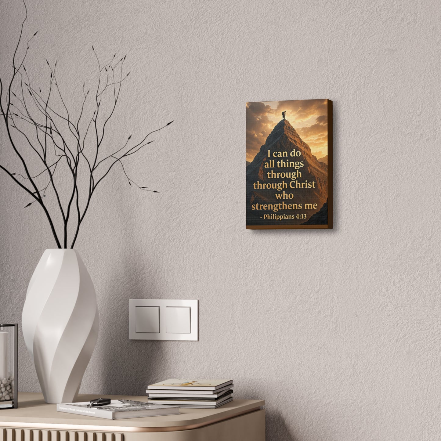 Philippians 4:13 Mountain Canvas Print — Inspirational Christian Wall Art