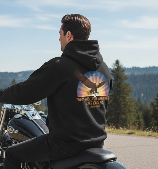 Zip Hoodie — "They Will Rise on Wings Like Eagles" Inspirational Eagle Graphic
