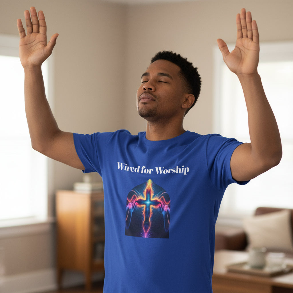 Wired for Worship.  Electric Cross Graphic Tee - Unisex Jersey Short Sleeve Shirt