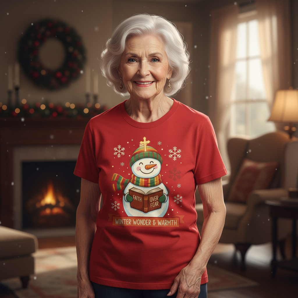 Winter Wonder Warmth Snowman Christmas Tee - Faith Over Fear Snowman Design