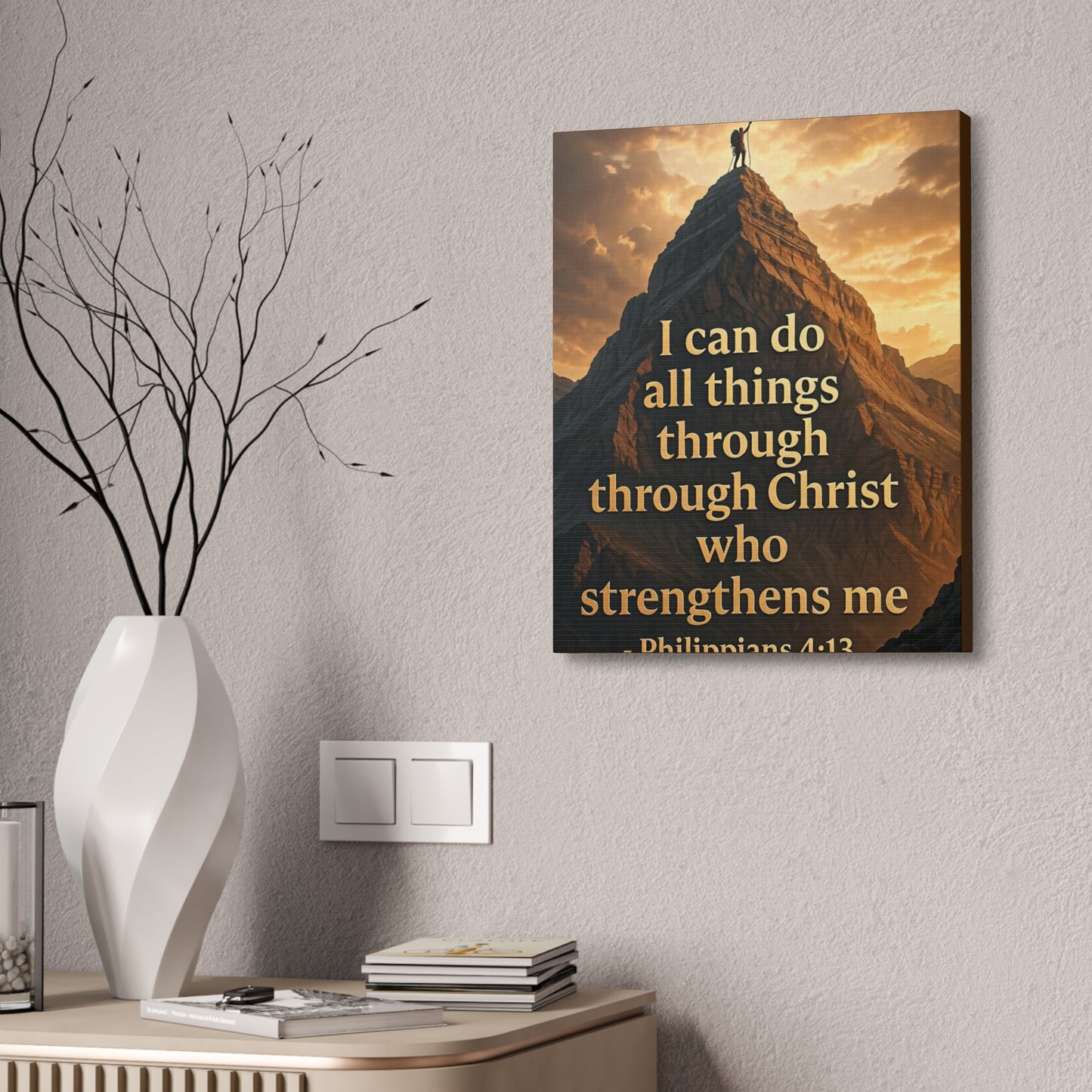 Philippians 4:13 Mountain Canvas Print — Inspirational Christian Wall Art