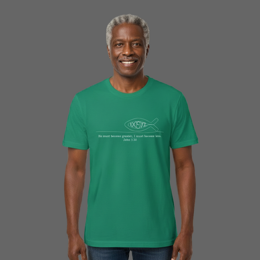 John 3:30 He must become greater I must become less minimalist t shirt Jersey Short Sleeve Tee