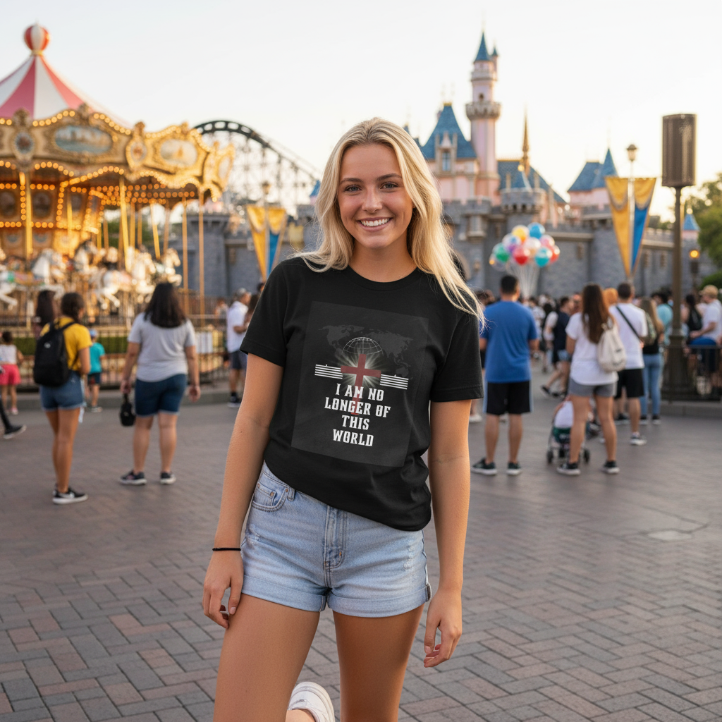 I Am No Longer Of This World Tee — Gothic Cross Earth Graphic T-Shirt