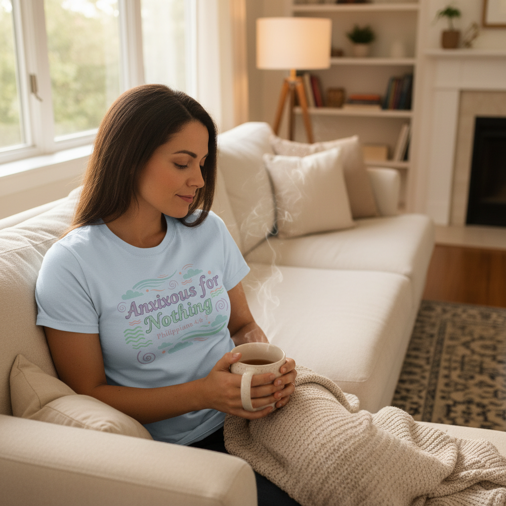 Anxious for Nothing T-Shirt — Calm Pastel Faith Tee