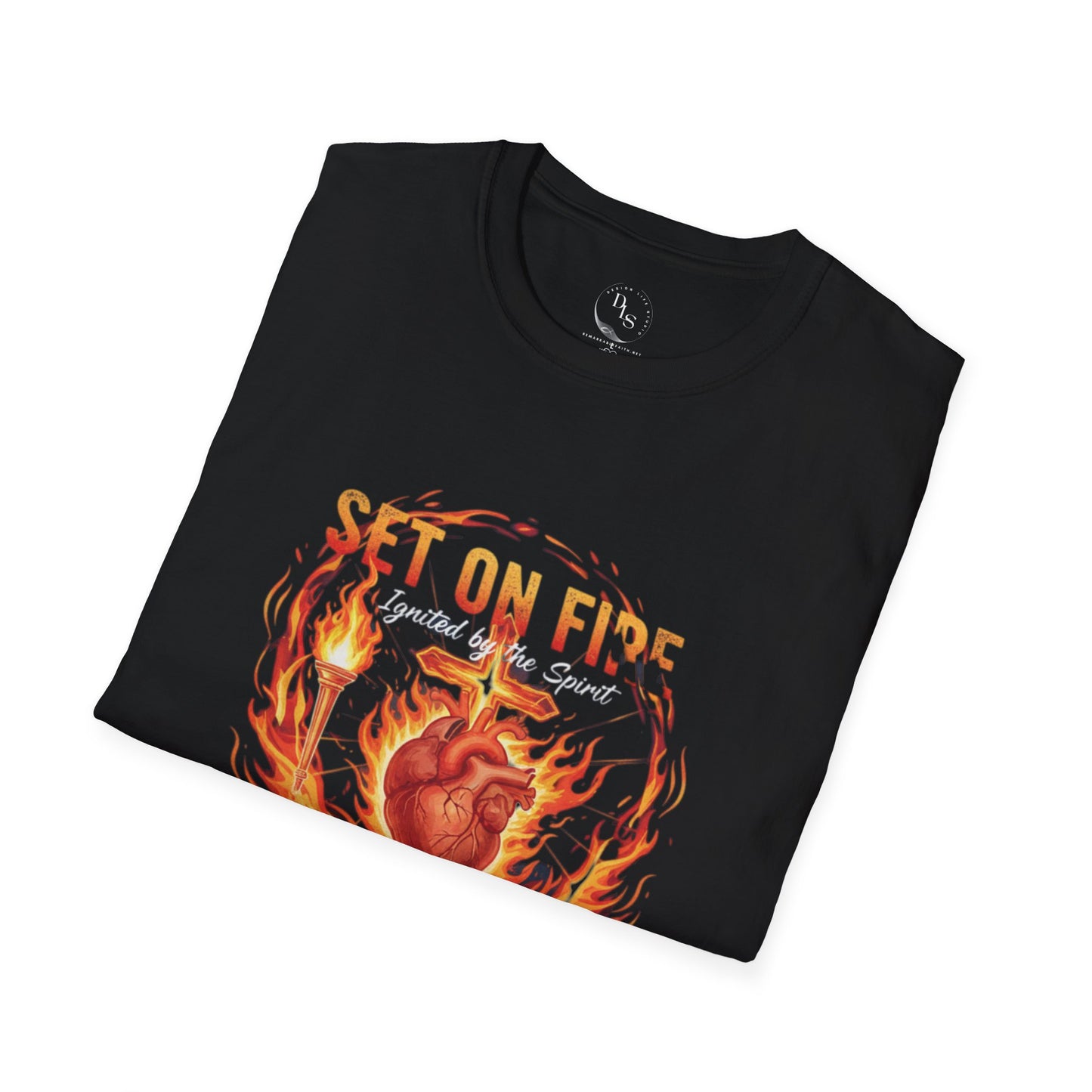 Set on Fire Heart T-Shirt — Flaming Sacred Heart Graphic Tee
