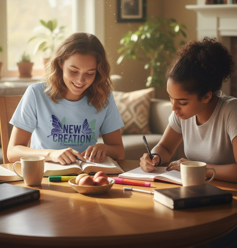 New Creation Butterfly Cross T-Shirt — 2 Corinthians 5:17 Christian Tee