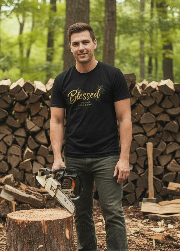 Blessed Gold Script T-Shirt — Inspirational Faith Tee