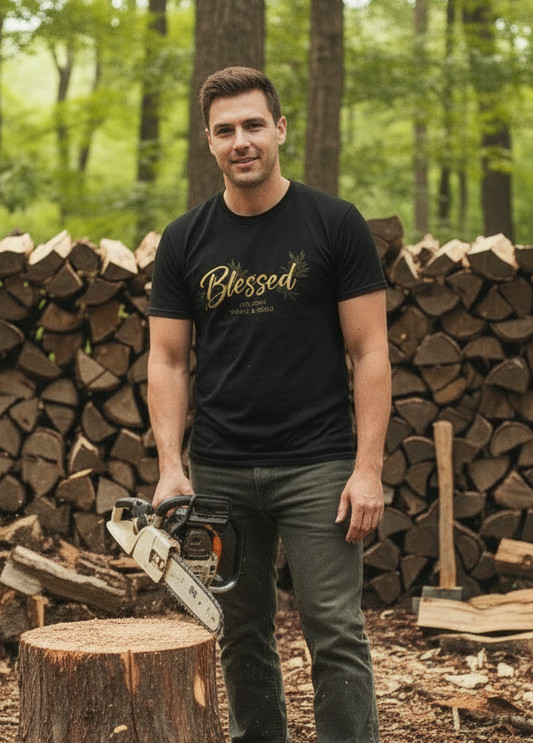 Blessed Gold Script T-Shirt — Inspirational Faith Tee